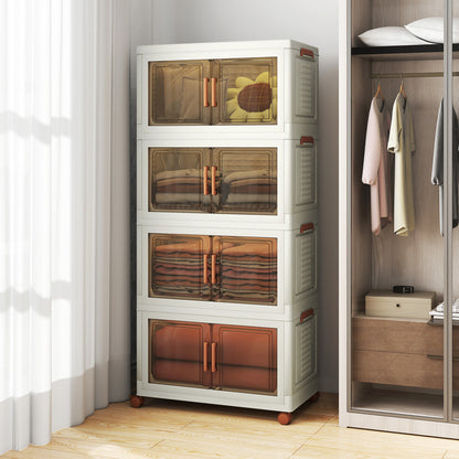Opbergkast Plastic – Opbergbox – Opbergcontainer – Organizer – Opbergmeubel – Mobiele Wielen Met Remmen – Transparante Deuren