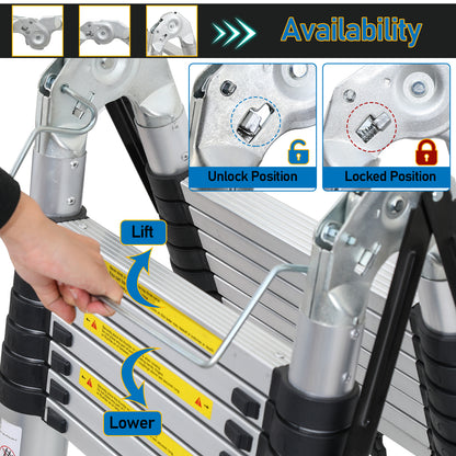 Telescopische Aluminium Ladder – Uitschuifladder – Opvouwbare Ladder – Doe-Het-Zelf Ladder – Werksteiger – Lichtgewicht Aluminium – Veilig Vergrendelingssysteem