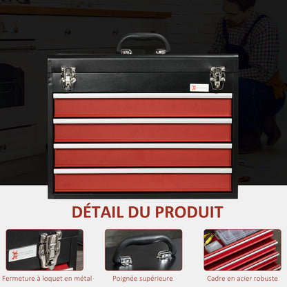 Metal Gereedschapskist – Toolbox – Opbergbox – Werkplaatskist – Toolbox Met Lade – Zwart Stalen Materiaal – 4 Laden + Bovenschaal – Compact 51x22x39,5 cm