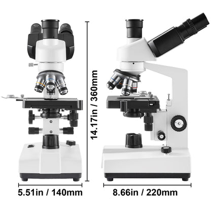 Microscoop – Trinoculair Microscoop – Compound Microscoop – Biologisch Microscoop – Laboratorium Microscoop – 40x-5000x Vergroting – Dubbele Laag Mechanische Preparaattafel