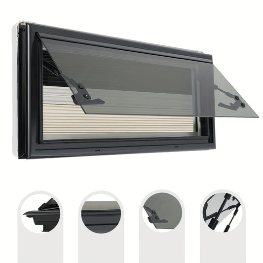 Uitschuifbaar Raam Caravan – Camperraam – Schuifraam – Ventilatieraam – Raam Met Hor – Donker Getint Glas – Aluminium Frame – Maximale Opening 85° – Insectenwering