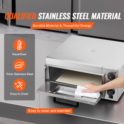 Elektrische Pizzaoven – Pizzaoven Oven Fornuis Bakoven – Pizzafornuis Keukenoven – RVS 40,6 cm – 360° Warmtecirculatie – Instelbare Temperatuur 50-350°C