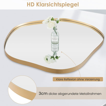 Irreguliere Wandspiegel – Asymmetrische Spiegel – Wanddecoratie – Interieur Spiegel – Deko Spiegel – HD Spiegelreflectie – Houten Frame 75x70 cm – Gouden Variant