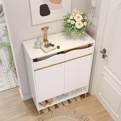 Schoenenkastje – Schoenenrek – Schoenenopberger – Schoenenkast – Schoenenhouder – Modern – Ruimtebesparend – Wit Metaal – Gouden Deur