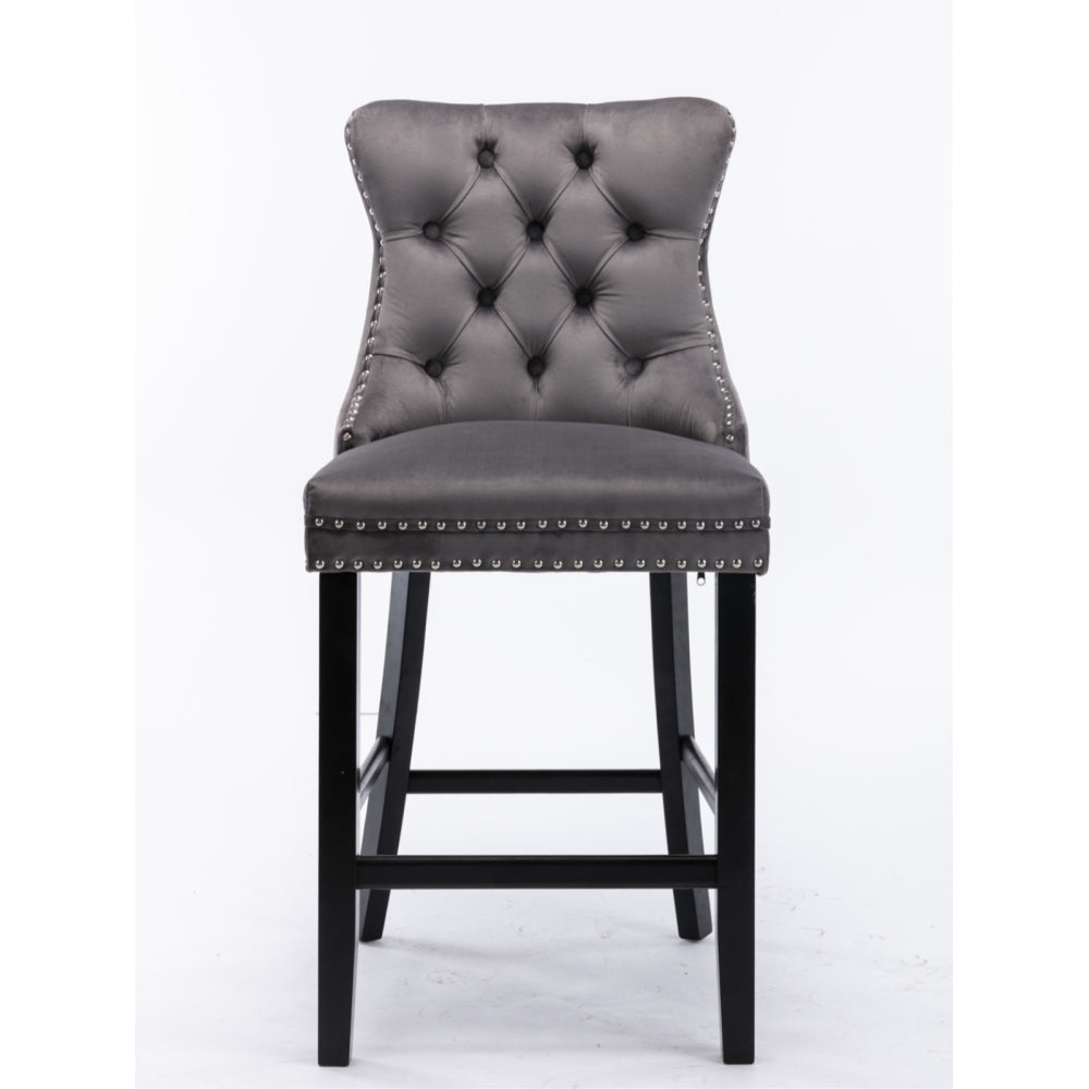 Barstoel – Barkruk – Barkrukken – Barstoelenset – Barstoelen – Grijs Velvet – Set Van 2 – Wing Back Rugleuning – Plush Gevoerd Comfort