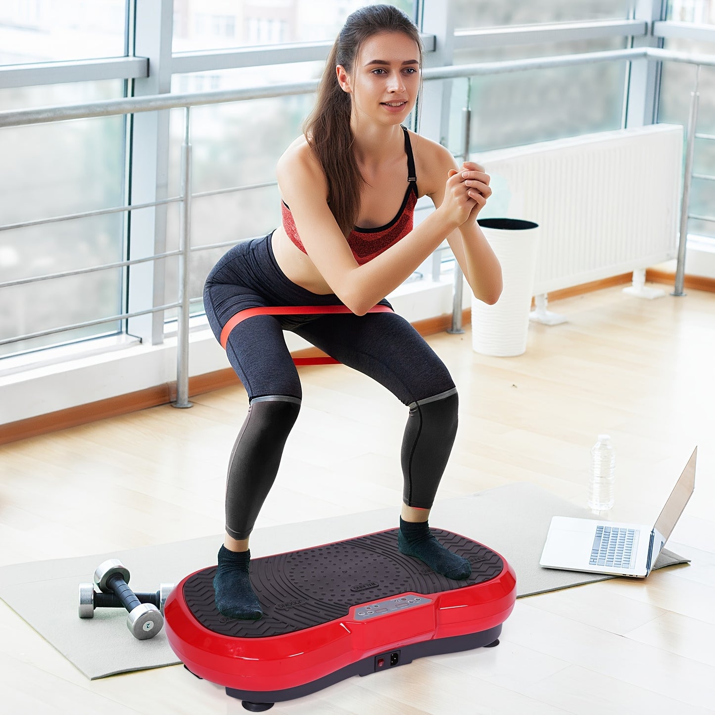 Vibratieplatform – Trilmachine – Balans Trainer – Fitnessplaat – Workout Machine – 120 Verstelbare Niveaus – Antislip Oppervlak – Met Afstandsbediening – Inclusief Trainingsband – Ultra Stil – Robuust IJzer – Rood Zwart