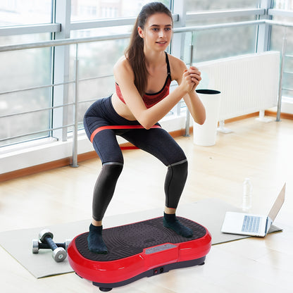 Vibratieplatform – Trilmachine – Balans Trainer – Fitnessplaat – Workout Machine – 120 Verstelbare Niveaus – Antislip Oppervlak – Met Afstandsbediening – Inclusief Trainingsband – Ultra Stil – Robuust IJzer – Rood Zwart