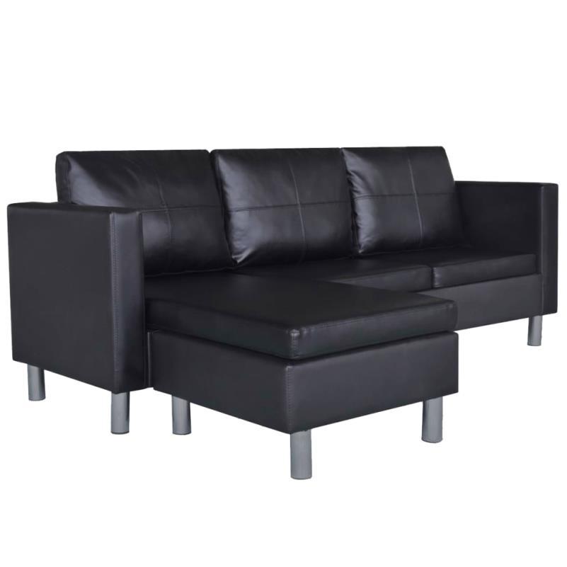 Bankstel – 3-zitsbank – Zitbank – Sofa – Bank – Zwart – Synthetisch Leer – Modern Design – Comfortabele Foamvulling