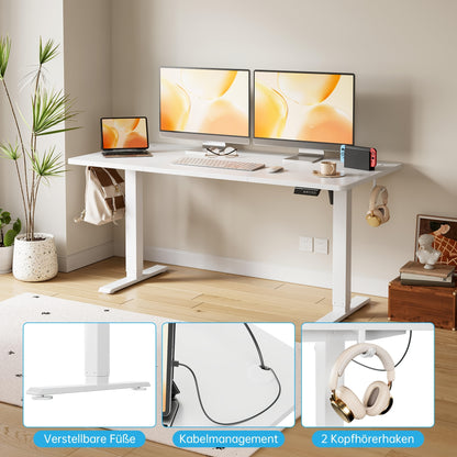 Adjustable Height Desk | Stable, Ergonomic Sit-and-Stand Desk with Manual Control, 120 x 60 cm, White, Freestanding, Plastic and Metal Construction, Contemporary Style - Litake