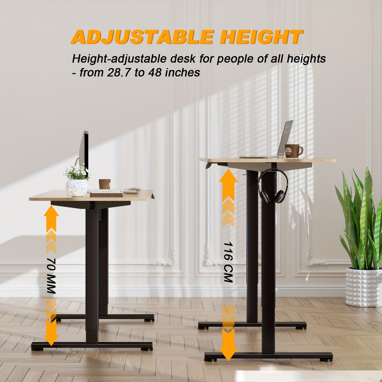 Zit Sta Bureau – Elektrisch Bureau – In Hoogte Verstelbaar – Sta Bureau – Workstation – Stil Motor Geluid 45dB – Groot Wit Houten Werkblad 120x60 cm