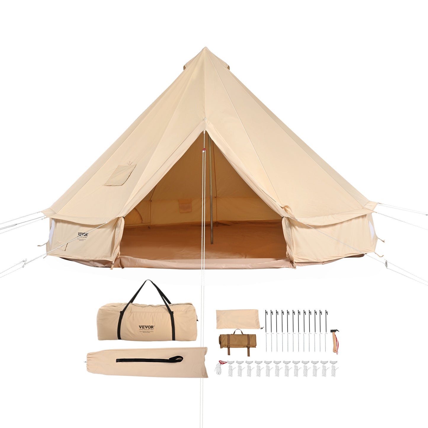 Canvas Bell Tent – Belltent – Yurt Tent – Kampeertent – Familietent – 5 Meter Ruim – Ademend TC Katoen Canvas – Vuurvaste Kachelpijp Opening