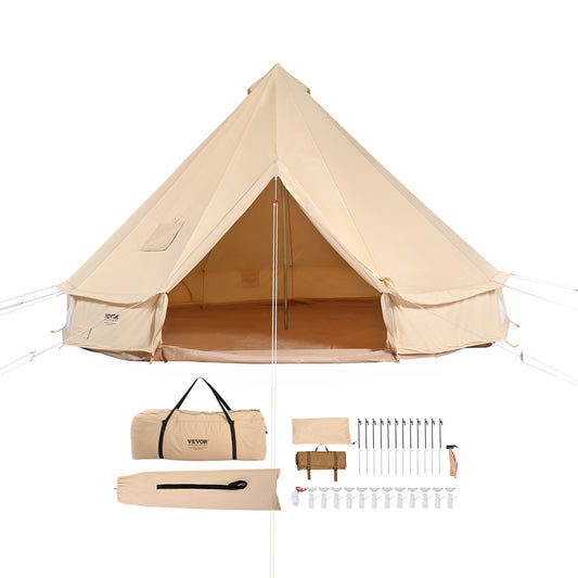 Canvas Bell Tent – Belltent – Yurt Tent – Kampeertent – Familietent – 5 Meter Ruim – Ademend TC Katoen Canvas – Vuurvaste Kachelpijp Opening