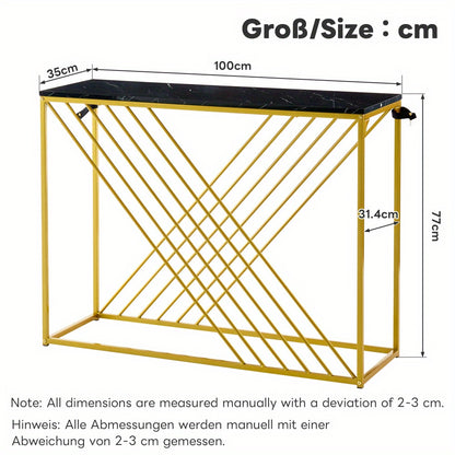 Sidetable – Entreetafel – Haltafel – Wandtafel – Bijzettafel – Zwart MDF Tafelblad – Gouden Metalen Onderstel – 100x35x77 cm – Stijlvol & Praktisch