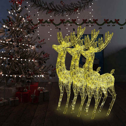 Rendierbeeld – Kerstdecoratie – Tuindecoratie – Sfeerverlichting – Ornament – Hoogwaardig Acryl – Weerbestendig – 180 cm – Warm Wit Licht – Set van 3