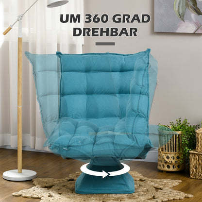 Relaxfauteuil – Relaxstoel – Leesstoel – Draaifauteuil – Fauteuil – Fluwelen Bekleding – 360 Graden Draaibaar – Compact Formaat – Blauw