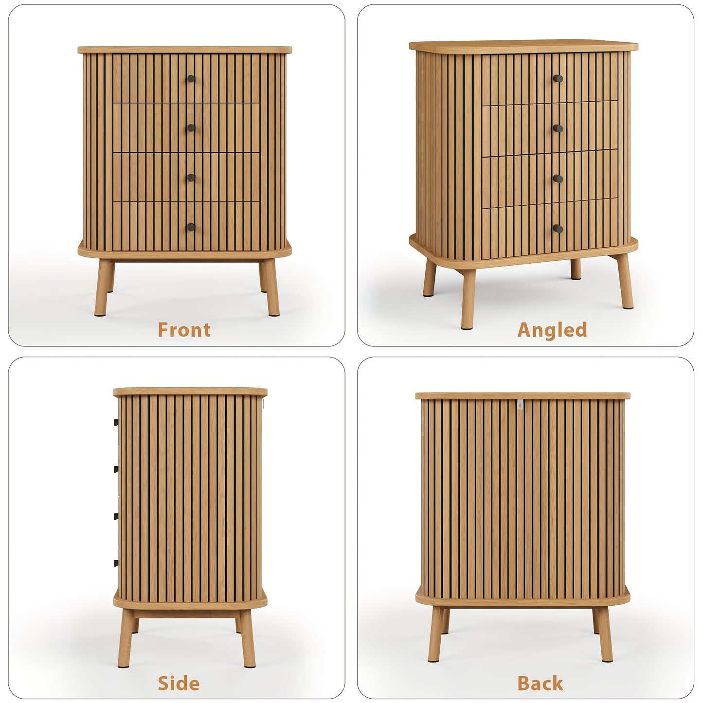 Nachtkastje – Ladekast – Opbergkast – Bedkast – Boho Wicker Kast – Natuurlijk Houtlook – 4 Laden – Ruime Opbergruimte – Compact & Duurzaam Design