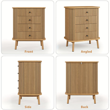 Nachtkastje – Ladekast – Opbergkast – Bedkast – Boho Wicker Kast – Natuurlijk Houtlook – 4 Laden – Ruime Opbergruimte – Compact & Duurzaam Design