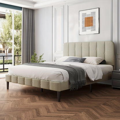 Tweepersoonsbed – Gestoffeerd Bed – Bed met Hoofdbord – Dubbelbed – Bedframe – 140 x 200 cm – Inclusief Lattenbodem en Opbergruimte