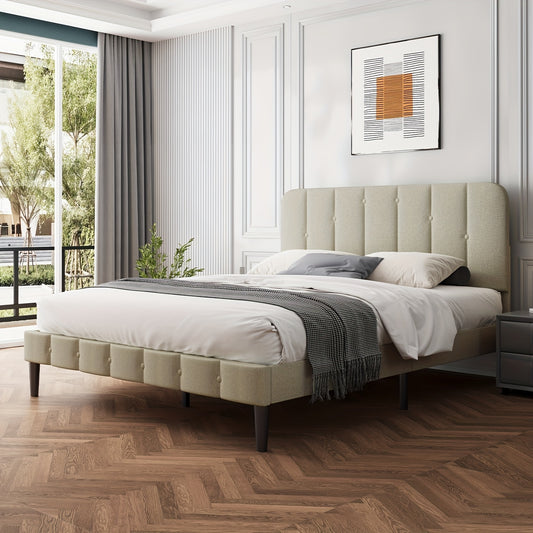 Tweepersoonsbed – Gestoffeerd Bed – Bed met Hoofdbord – Dubbelbed – Bedframe – 140 x 200 cm – Inclusief Lattenbodem en Opbergruimte