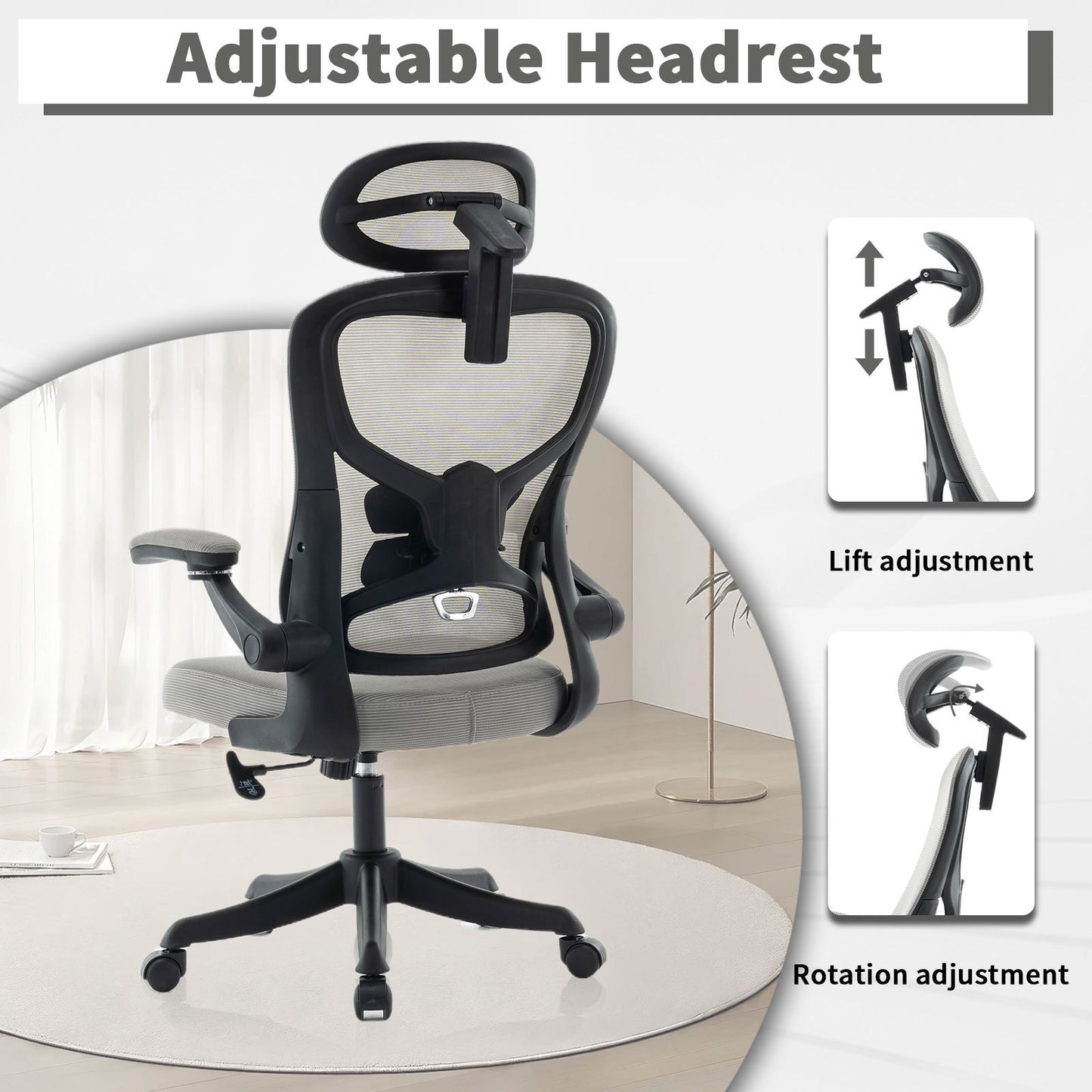 Ergonomic Office Chair, Desk Chair with Adjustable Headrest, Armrests, Lumbar Support, Swivel Chair, Rocker Function, Mesh Executive Chair, Back-Friendly, Office Chair 150 kg