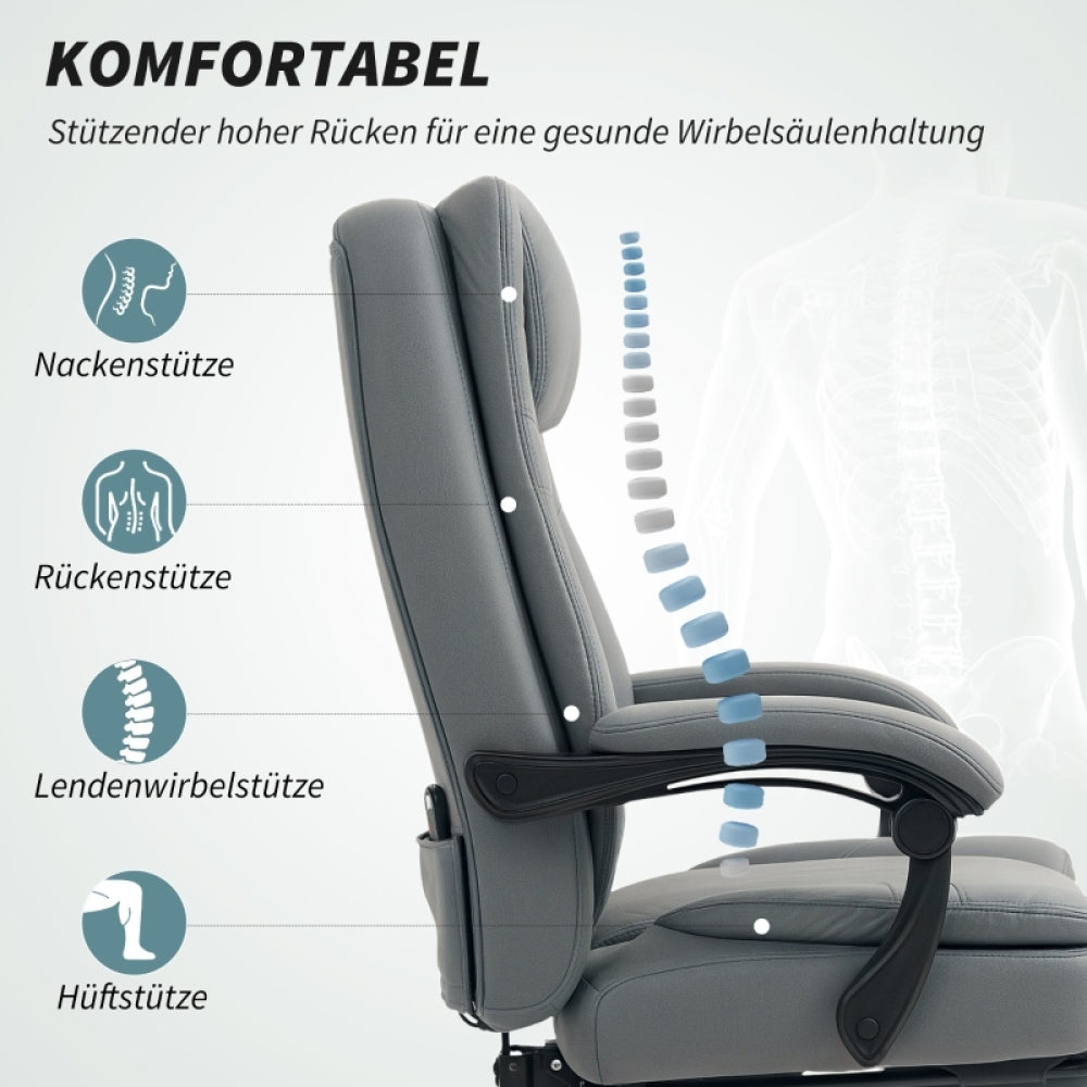 Bureaustoel – Ergonomische Stoel – Kantoorstoel – Draaistoel – Bureaustoelen – Met Massagefunctie – Verstelbare Rugleuning tot 135° – Incl. Voetensteun en 15 cm Dik Comfortabel Kussen