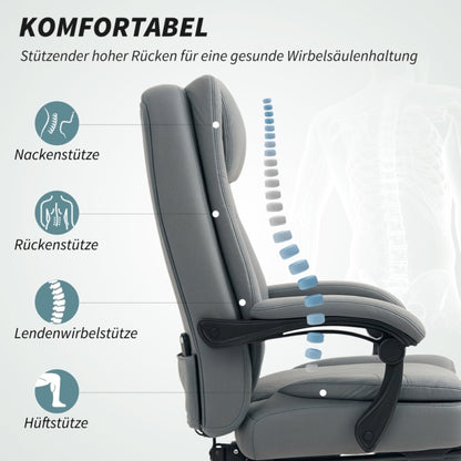 Bureaustoel – Ergonomische Stoel – Kantoorstoel – Draaistoel – Bureaustoelen – Met Massagefunctie – Verstelbare Rugleuning tot 135° – Incl. Voetensteun en 15 cm Dik Comfortabel Kussen