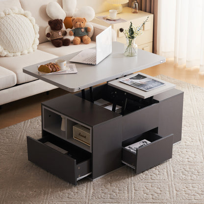 Salontafel – Koffietafel – Bijzettafel – Woonkamertafel – Opbergtafel – Extra Lang Met Lift-Top – Grote Opbergruimte Met Lades En Planken