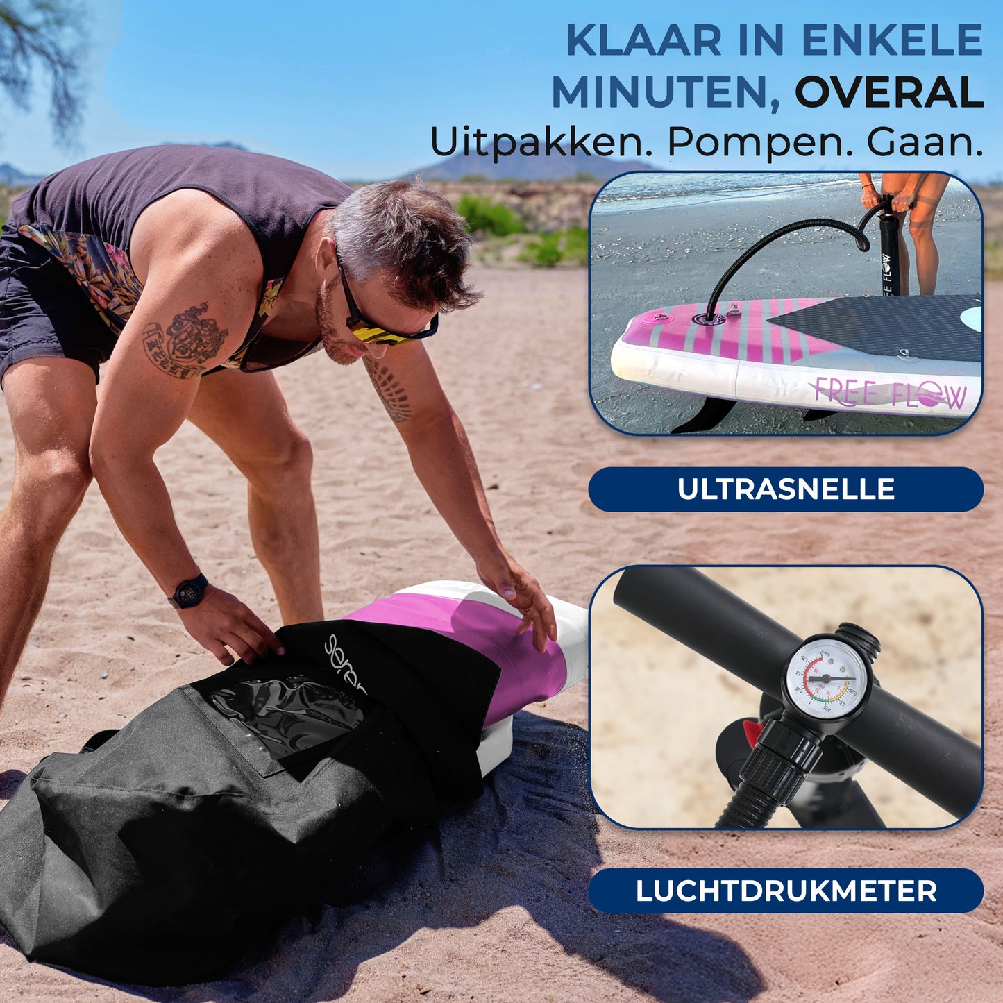 Opblaasbare Paddleboard – SUP Board – Stand Up Paddle – Zwemboard – Surfplank – Roze – Extra Breed 81 cm – Duurzaam PVC Drop Stitch