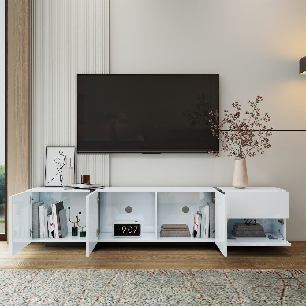 TV-meubel – Mediameubel – Tv-kast – Tv-dressoir – Wit hoogglans – Met Zwarte Poten – Veel Opbergruimte – Duurzame Niet-Houten Constructie