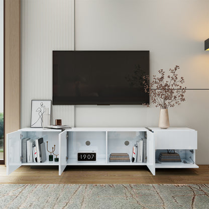 TV-meubel – Mediameubel – Tv-kast – Tv-dressoir – Wit hoogglans – Met Zwarte Poten – Veel Opbergruimte – Duurzame Niet-Houten Constructie
