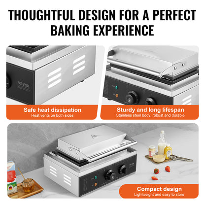 Wafelijzer – Wafelmaker – Wafelstick ijzer – Wafelhotdog apparaat – Snackijzer – Roestvrij staal – 1500W Vermogen – Professioneel & Duurzaam