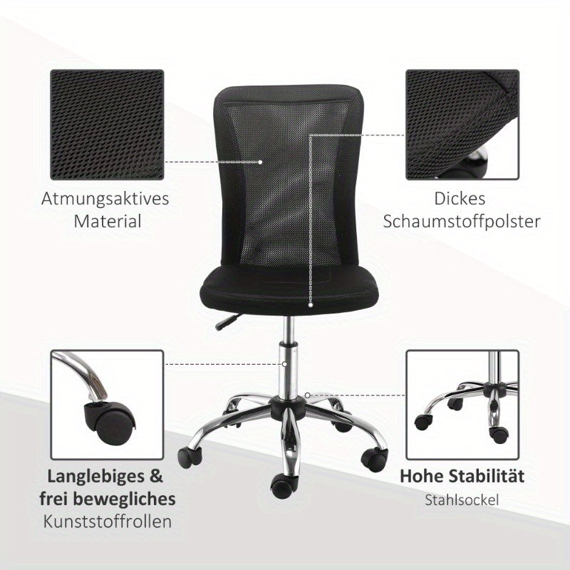 Ergonomische Bureaustoel – Computerstoel – Werkstoel – Draaistoel – Zonder Armleuningen – Verstelbare Hoogte – Stabiel Met Metalen Frame – Geschikt Voor Zwaardere Personen Max 100kg
