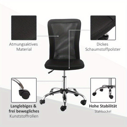 Ergonomische Bureaustoel – Computerstoel – Werkstoel – Draaistoel – Zonder Armleuningen – Verstelbare Hoogte – Stabiel Met Metalen Frame – Geschikt Voor Zwaardere Personen Max 100kg