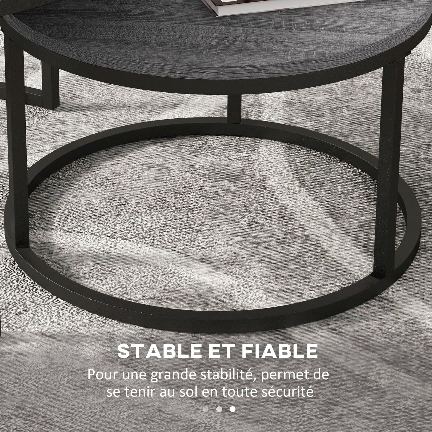 Set Van 2 Bijzettafels – Ronde Salontafel – Nestbare Tafels – Zwarte Tafel – Industrieel Design – Metaal Frame – Compact En Stevig