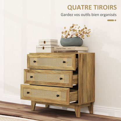 Ladekast – Ladenkast – Dressoir – Opbergkast – Kastje – Hout met Rotan Fronten – 80x35x76 cm – Ruime Opbergruimte