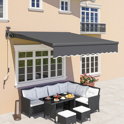 Zonnescherm – Knikarmscherm – Handbediend Zonnescherm – Uitvalscherm – Terrasscherm – Grijs – 300 cm Breed – Zonne-energie LED Verlichting
