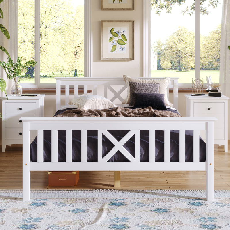 Tweepersoonsbed – Bedframe – Opbergbed – Slaapbank – Ledikant – Massief Dennehout – Vintage Design – 140x200 cm