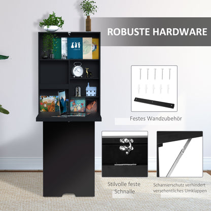 Opklapbare Wandtafel – Vouwbureau – Muurtafel – Inklapbare Werkplek – Slimme Opbergruimte – Ruimtebesparend – Robuust MDF Zwart 60x94,5x147 cm