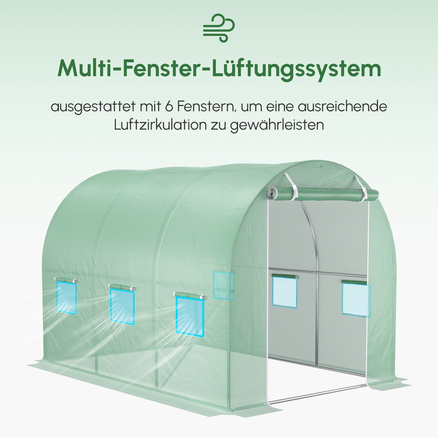 Kweektunnelfolie – Kasfolie – Serrefolie – Tuinfolie – Tunnelkas Afdekfolie – UV-bestendig – Waterdicht – 300x200x200 cm – Met Ramen en Oproldeur