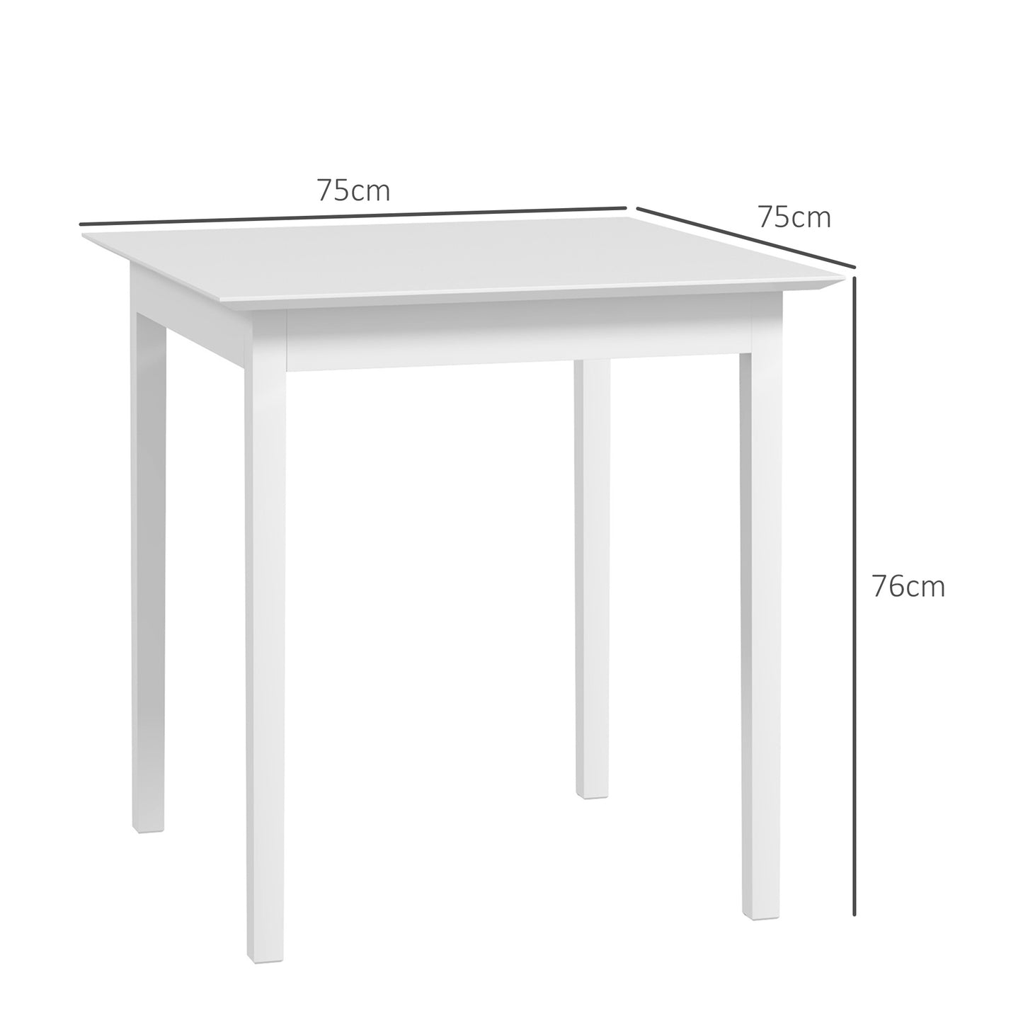 Eettafel – Keukentafel – Vierkante Tafel – Tafel – Tafeltje – Massief Grenenhout – Compact 75x75x76 cm – Wit Gelakt