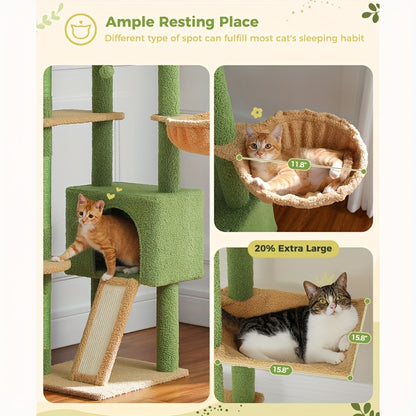 Kattenboom – Kattenkrabpaal – Kattenhuis – Kattenklimpaal – Krabpaal – Verstelbaar tot Plafond – Fiberboard & Comfortabele Hangmat – Warm Bruin