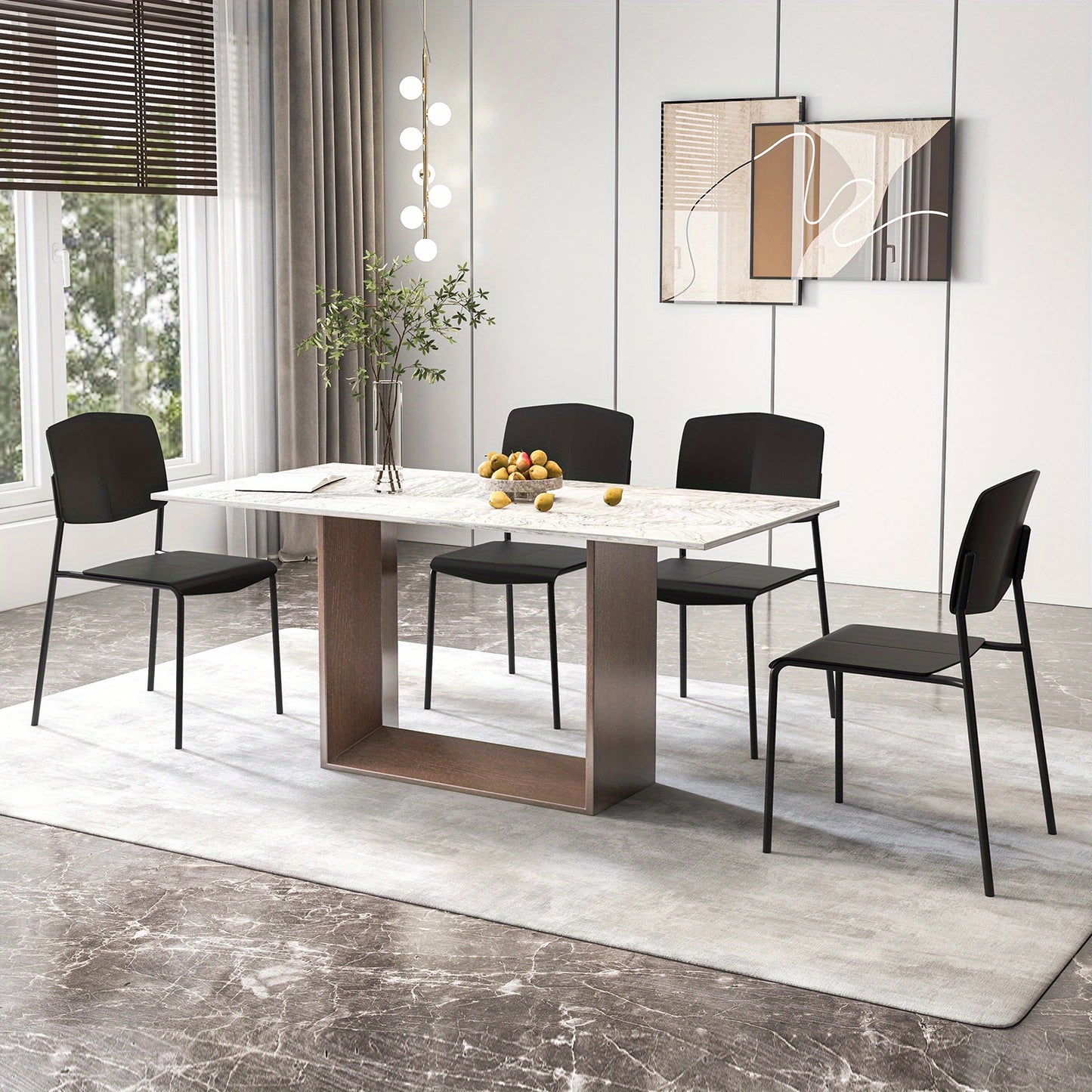 Eetkamerstoelen – Stoelen – Keukenstoelen – Stapelbare Stoelen – Armless Stoelen – Duurzaam Kunststof – Metalen Poten – Zwart – Set 5-8 Stuks