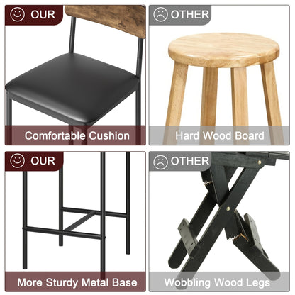Barstoel – Barkruk – Barstoel Kruk – Barstoelen Set – Bistrostoel – Set Van 4 – Rustiek Bruin – PU Bekleding – Met Rugleuning En Voetsteun – Houten Frame – Gemakkelijk Te Monteren Zonder Gereedschap