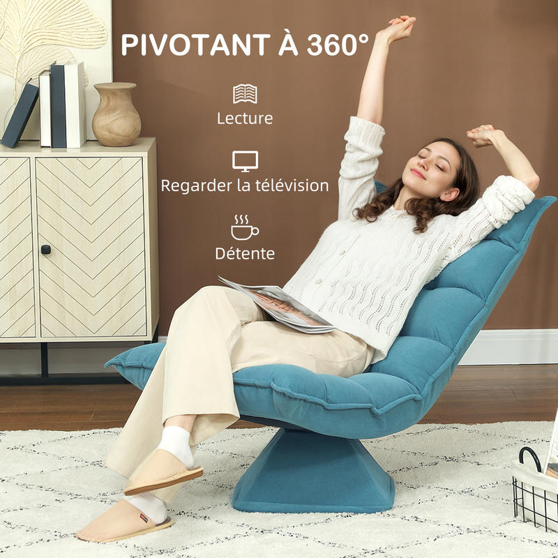 Ligstoel – Loungestoel – Relaxstoel – Tuinstoel – Draaistoel – Verstelbare Rugleuning – 360° Draaibaar – Zacht Gevoerd – Met Metaal Frame