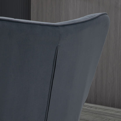 Relaxstoel – Fauteuil – Loungebank – Zitstoel – Donkergrijs Samet – Verstelbare Voetjes – Inclusief Voetenbankje