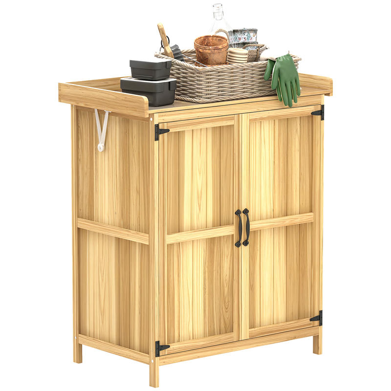Tuinkast – Tuinkist – Tuinberging – Gereedschapskast – Opbergkast – Hout Met Roestvrijstalen Werkblad – Dubbele Deuren