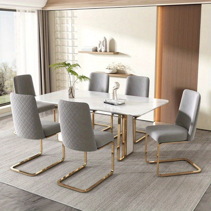 Eetkamerstoel – Stoel – Dining Chair – Lounge Stoel – Woonkamerstoel – 2 Stuks – Luxe Grijs – Diamant Rugdesign – Gouden Metalen Poten – Comfortabel – Modern Design