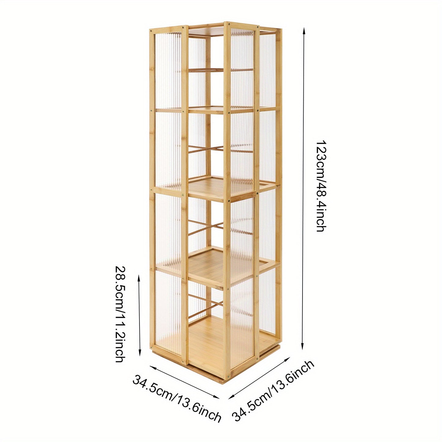 Boekenrek – Boekenplank – Boekenkast – Opbergkast – Draaibaar – 360° Draaibaar Ontwerp – Gerecycled Moso Bamboe & Acryl – Vrijstaand – 124 cm Hoog – Max 10 kg Per Plank