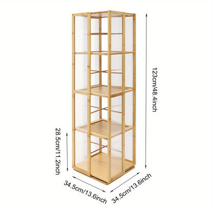 Boekenrek – Boekenplank – Boekenkast – Opbergkast – Draaibaar – 360° Draaibaar Ontwerp – Gerecycled Moso Bamboe & Acryl – Vrijstaand – 124 cm Hoog – Max 10 kg Per Plank