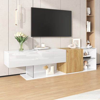 TV-meubel – TV-kast – Mediameubel – Entertainmentmeubel – Salontafel – Hoogglans Wit – 180 cm Breed – Glasplanken – Minimalistisch Design